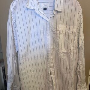 American Eagle Outfitters Women's White Striped Button Down Shirt